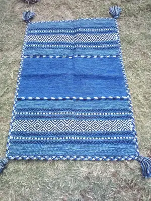 Hassina Blue Pure Cotton Rugs 120cm by 180cm