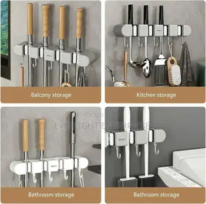 4 Holes Multipurpose Hooks Mop Hanger/Rack With Hanging Hooks