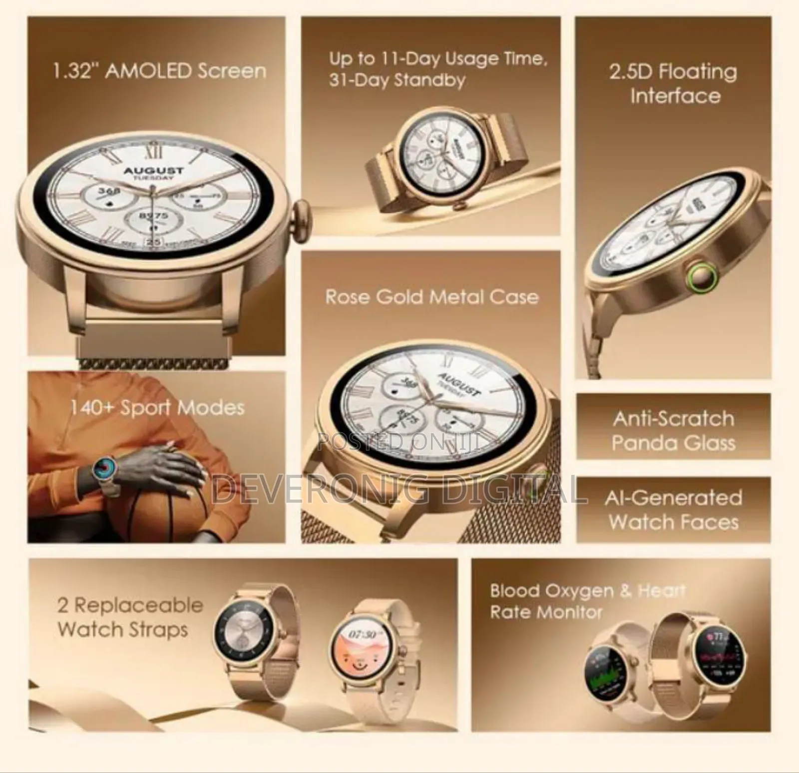 Oraimo Watch Muse Osw-831n 1.32” Amoled Ip68 Smart Watch