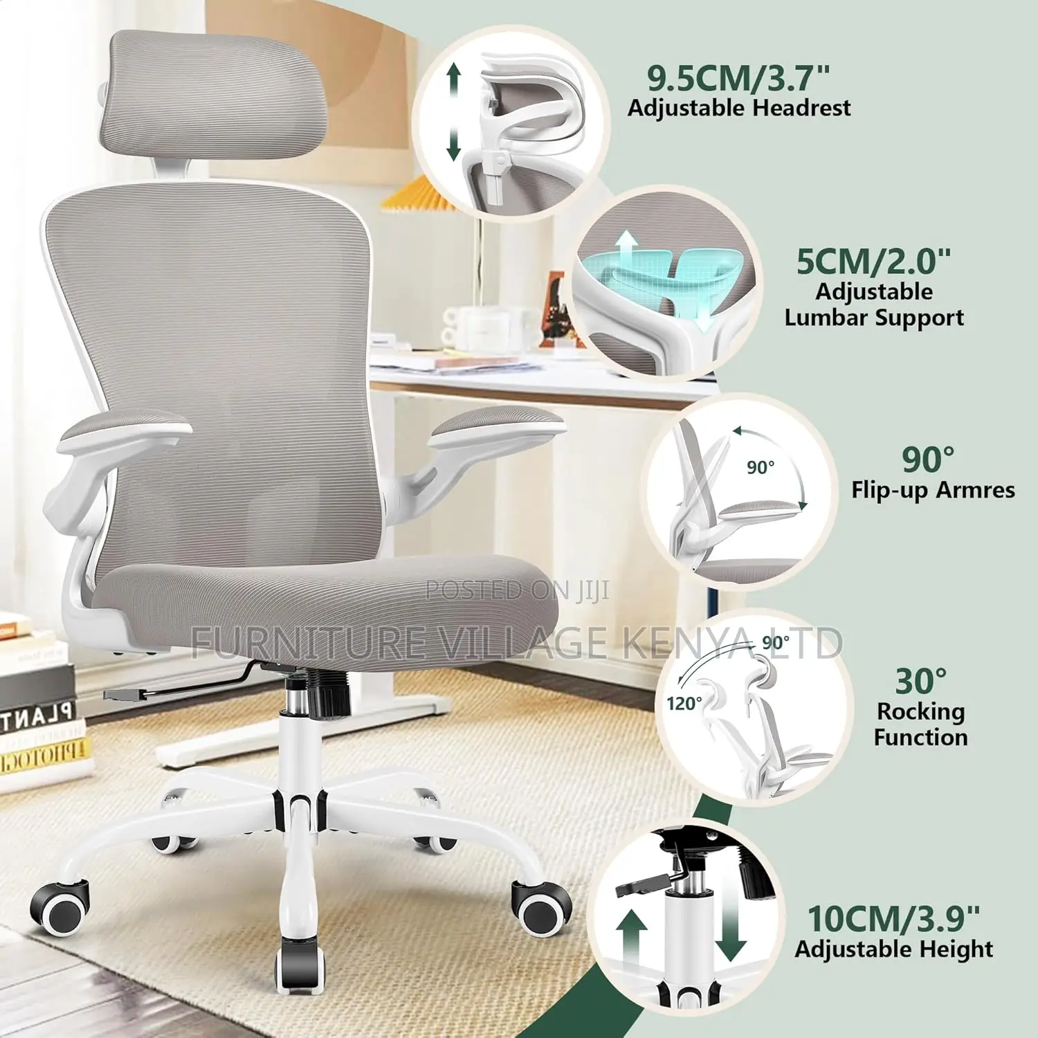 Ergonomic Office Chair With Adjustable Headrest