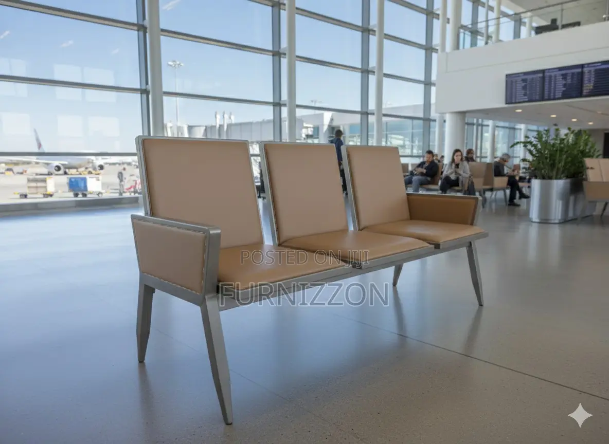 Brown Pu Padded 3 Seater Waiting Bench
