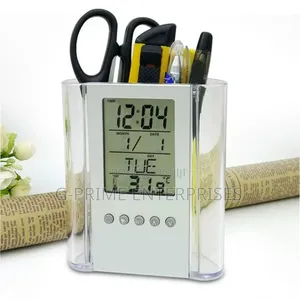Pen Holder With Clock Display