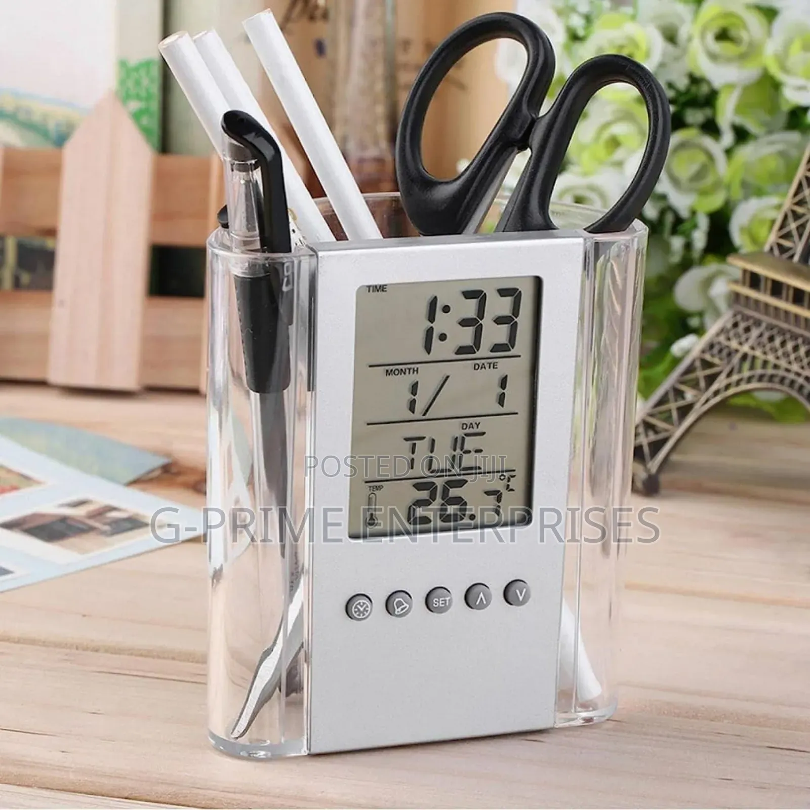 Pen Holder With Clock Display