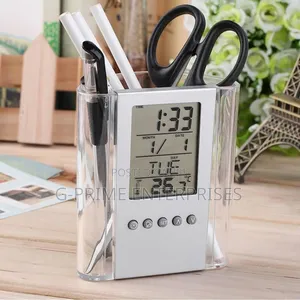 Pen Holder With Clock Display