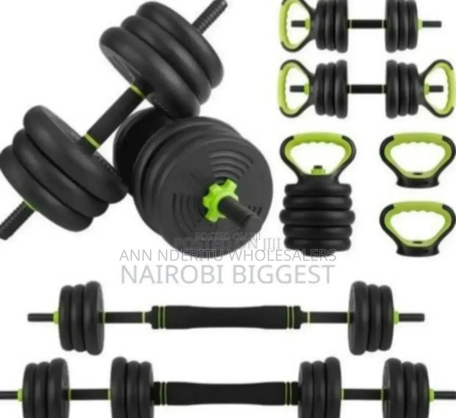 Pure Black. Assembled 30kgs Dumbell Set. Kettle Bells Set