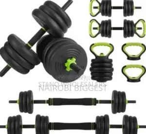 Pure Black. Assembled 30kgs Dumbell Set. Kettle Bells Set