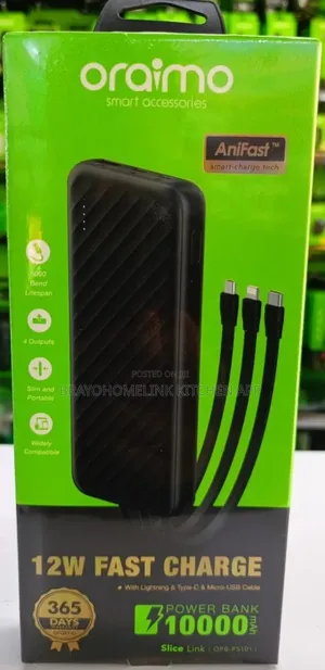 Oraimo P5101 12w Fast Charge Powerbank With Cables