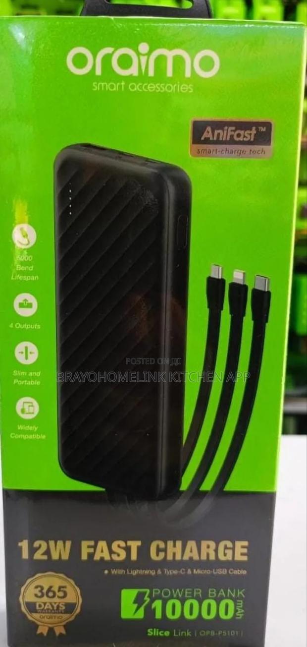 Oraimo P5101 12w Fast Charge Powerbank With Cables - thumbnail 2