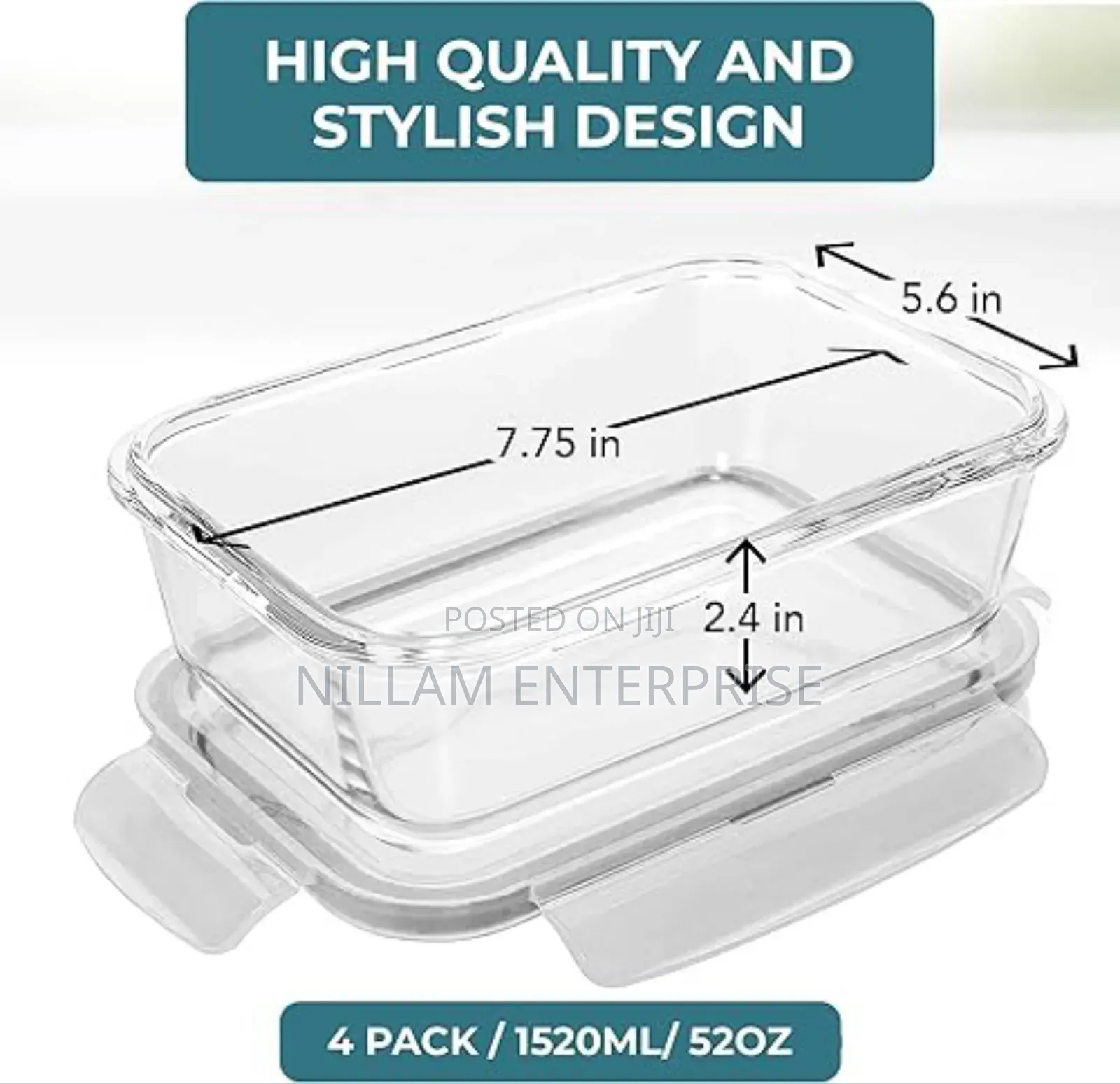 *1520ml Large Borosilicate Glass Container Food Storage With Lids