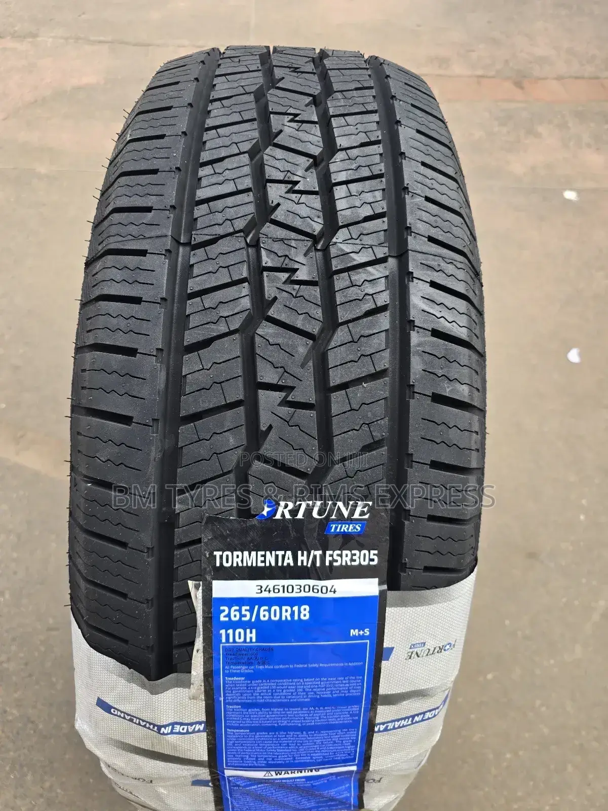 265 /60 R18 Fortune Tyres (All Terrein) Thailand.