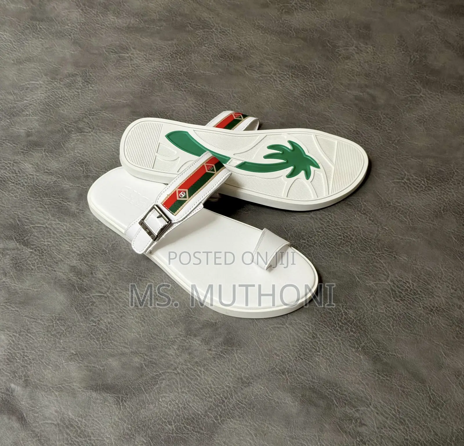 White Gucci Rubber Web Slide Sandals Size 39-46