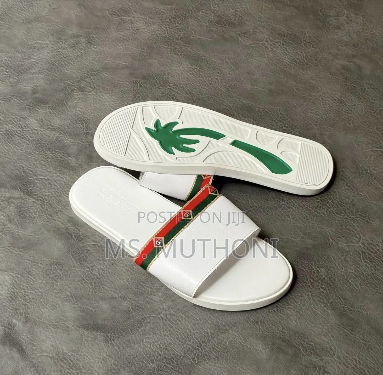 White Gucci Rubber Web Slide Sandals Size 39-46