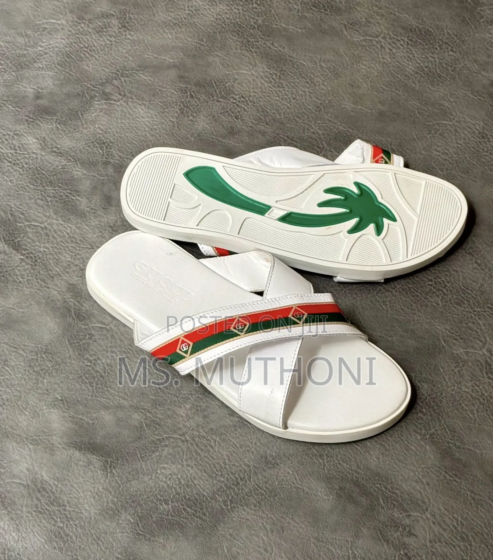 White Gucci Rubber Web Slide Sandals Size 39-46