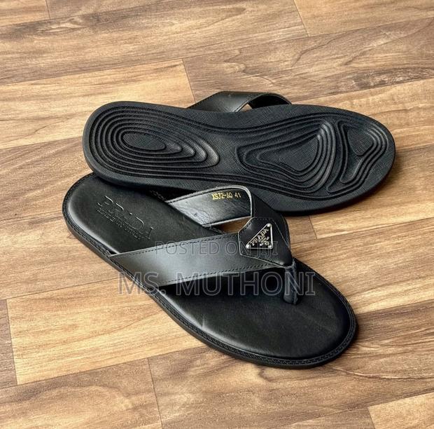 Black Prada Quilted Nappa Leather Slide Sandals. - main view