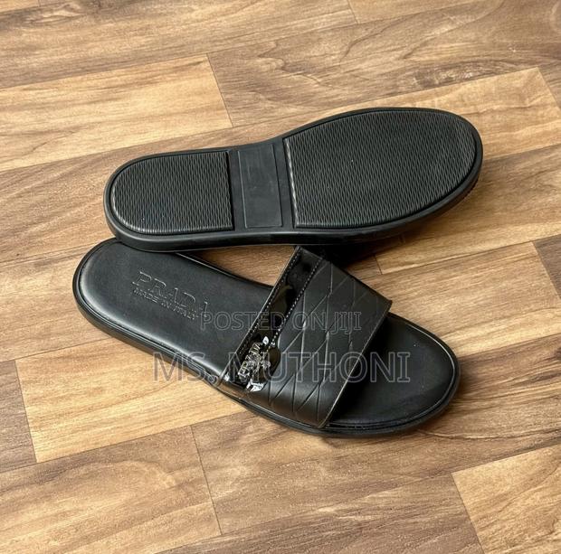 Black Prada Quilted Nappa Leather Slide Sandals. - thumbnail 2