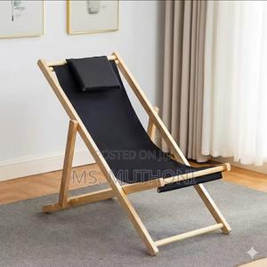 Black Canvas and Solid Wood Adjustable Folding Beach Sling Chair. - thumbnail 2