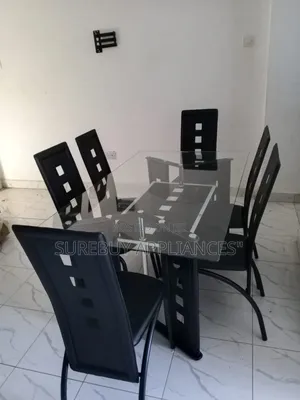 Executive 6-Seater Glass Dining Table With Leather Seats