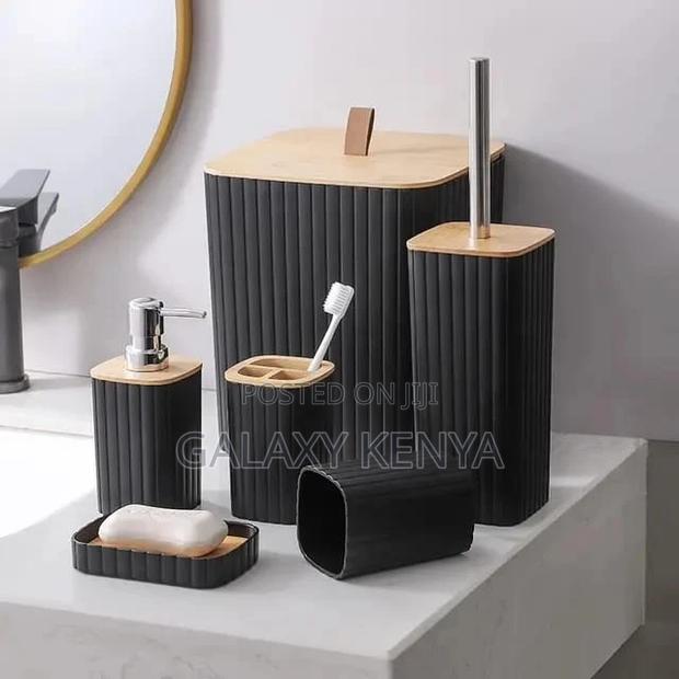 6pcs Eco-Friendly Plastic Bamboo Washroom Bathroom Accessories Set