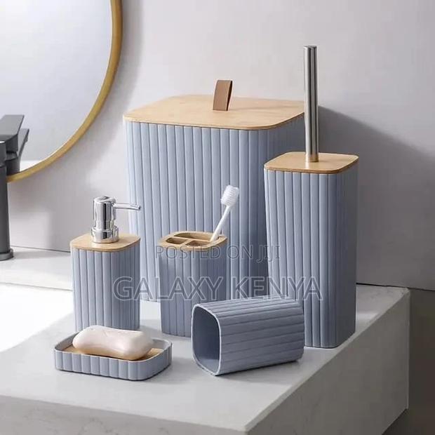6pcs Eco-Friendly Plastic Bamboo Washroom Bathroom Accessories Set - thumbnail 2
