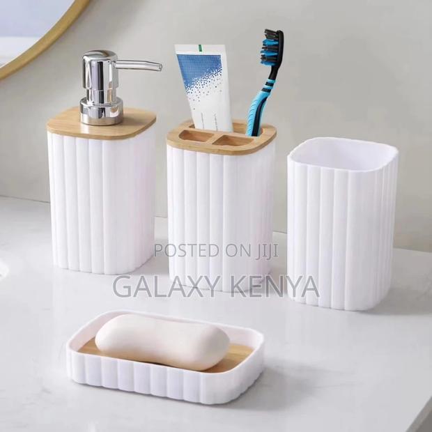 6pcs Eco-Friendly Plastic Bamboo Washroom Bathroom Accessories Set - thumbnail 4