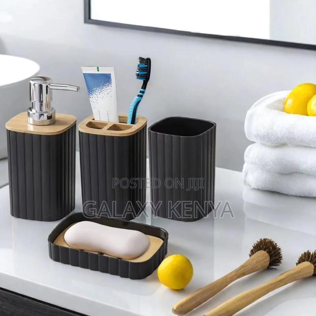 6pcs Eco-Friendly Plastic Bamboo Washroom Bathroom Accessories Set - thumbnail 6