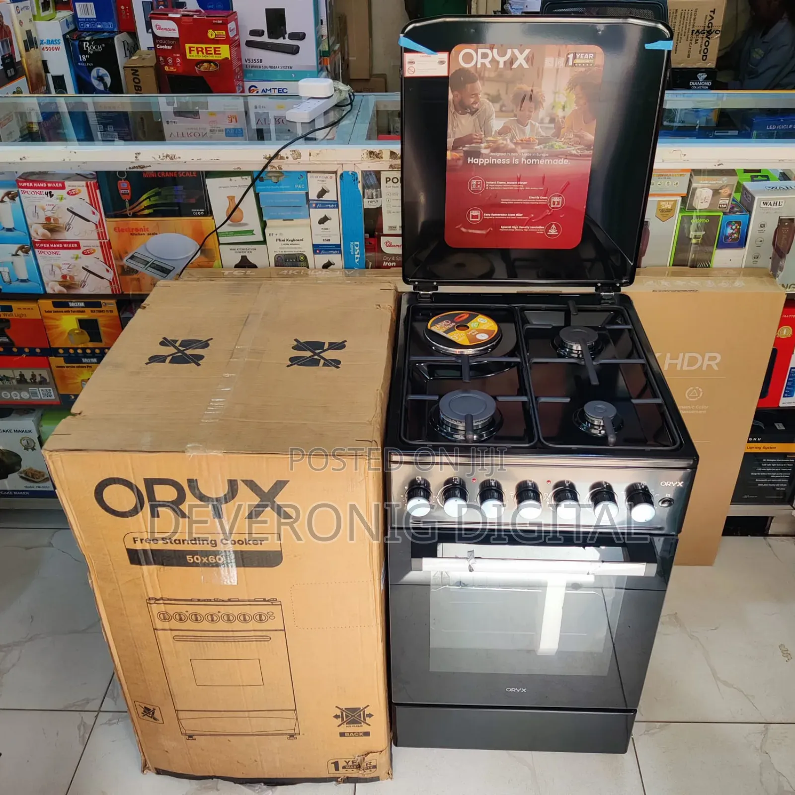 *Mika Oryx Standing Cooker, 50cm X 60cm, 3 Gas Pipe Burners +