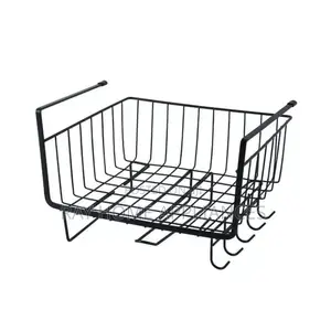 Kitchen Cabinet Under Shelf Double-Layer Storage Rack Black and White