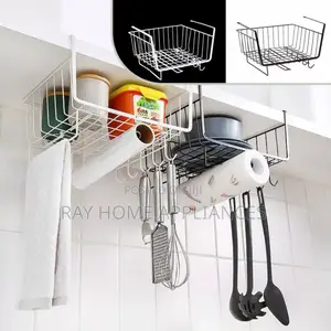 Kitchen Cabinet Under Shelf Double-Layer Storage Rack Black and White
