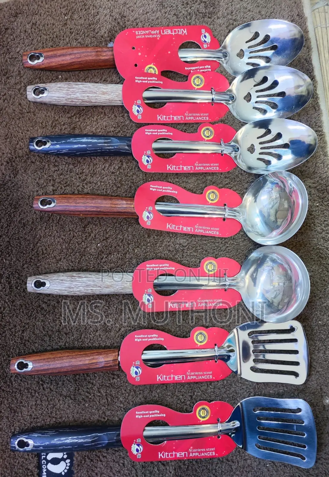 A Pair (Any Two ) Wooden Curved Handle Cooking Spoons