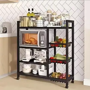 Multifunctional Strongmetallic Kitchenrack With Movable,Lockablewheels