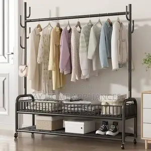 Sturdy Clothes Rack With Storage Basket 2-Tier Bottom Storage Shelf