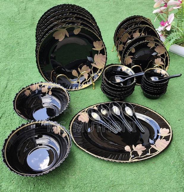 Black and Gold 33-Piece Opal Dinner Set, - main view