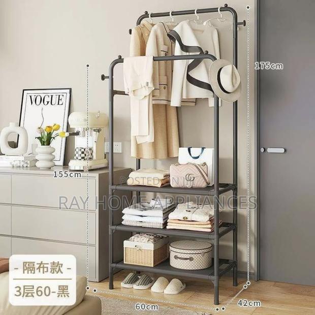 Double Clothing Garment Rack With 3-Tier Storage Shelf - thumbnail 2