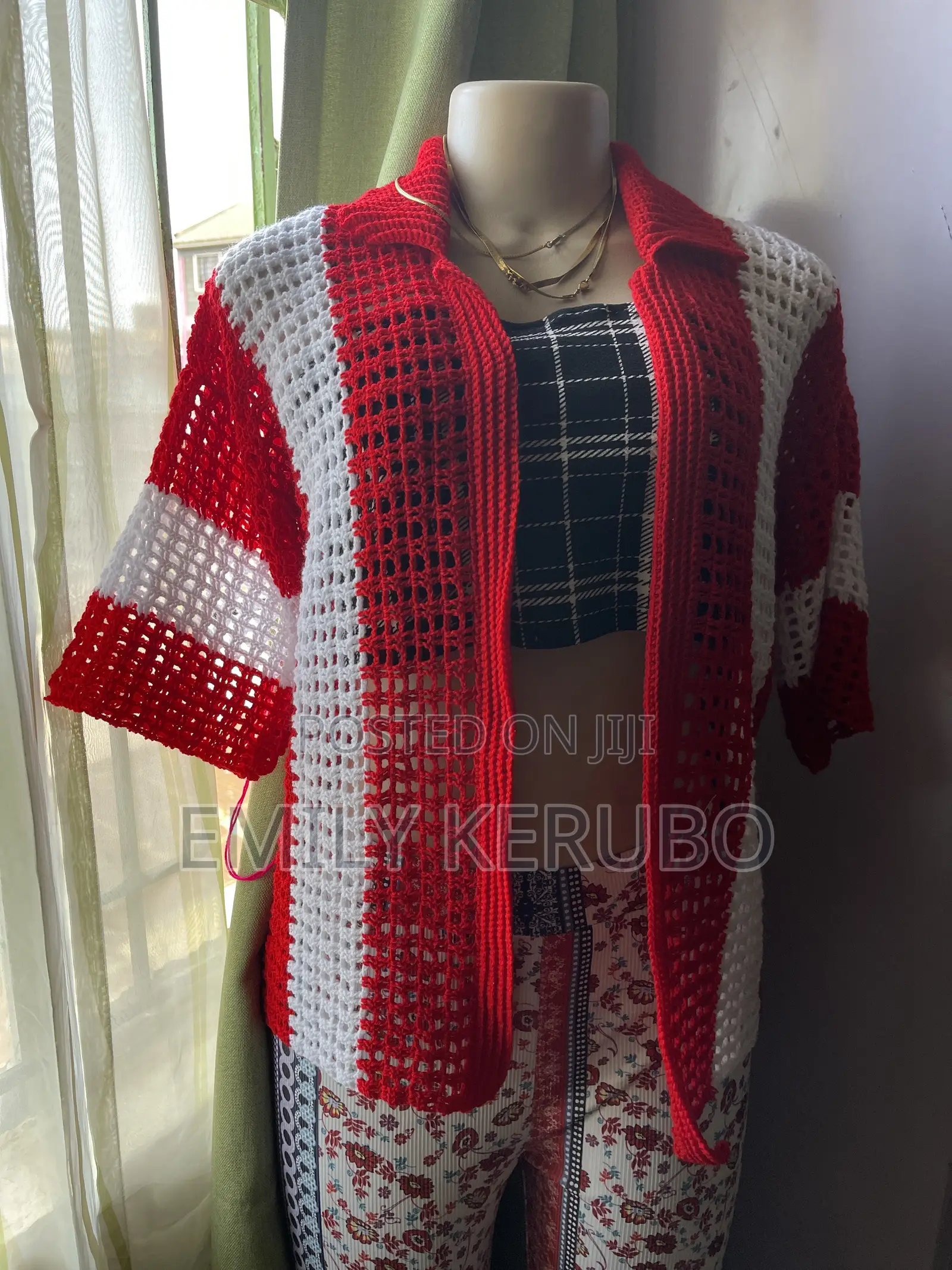 Custom Made Crochet Cardigan Red and White