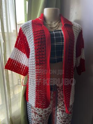 Custom Made Crochet Cardigan Red and White - thumbnail 2