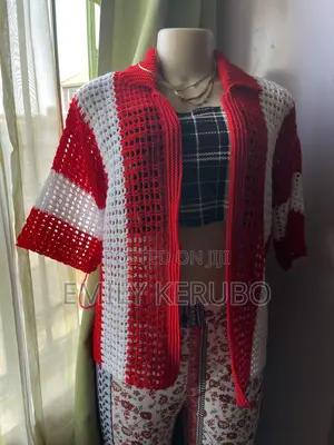 Custom Made Crochet Cardigan Red and White