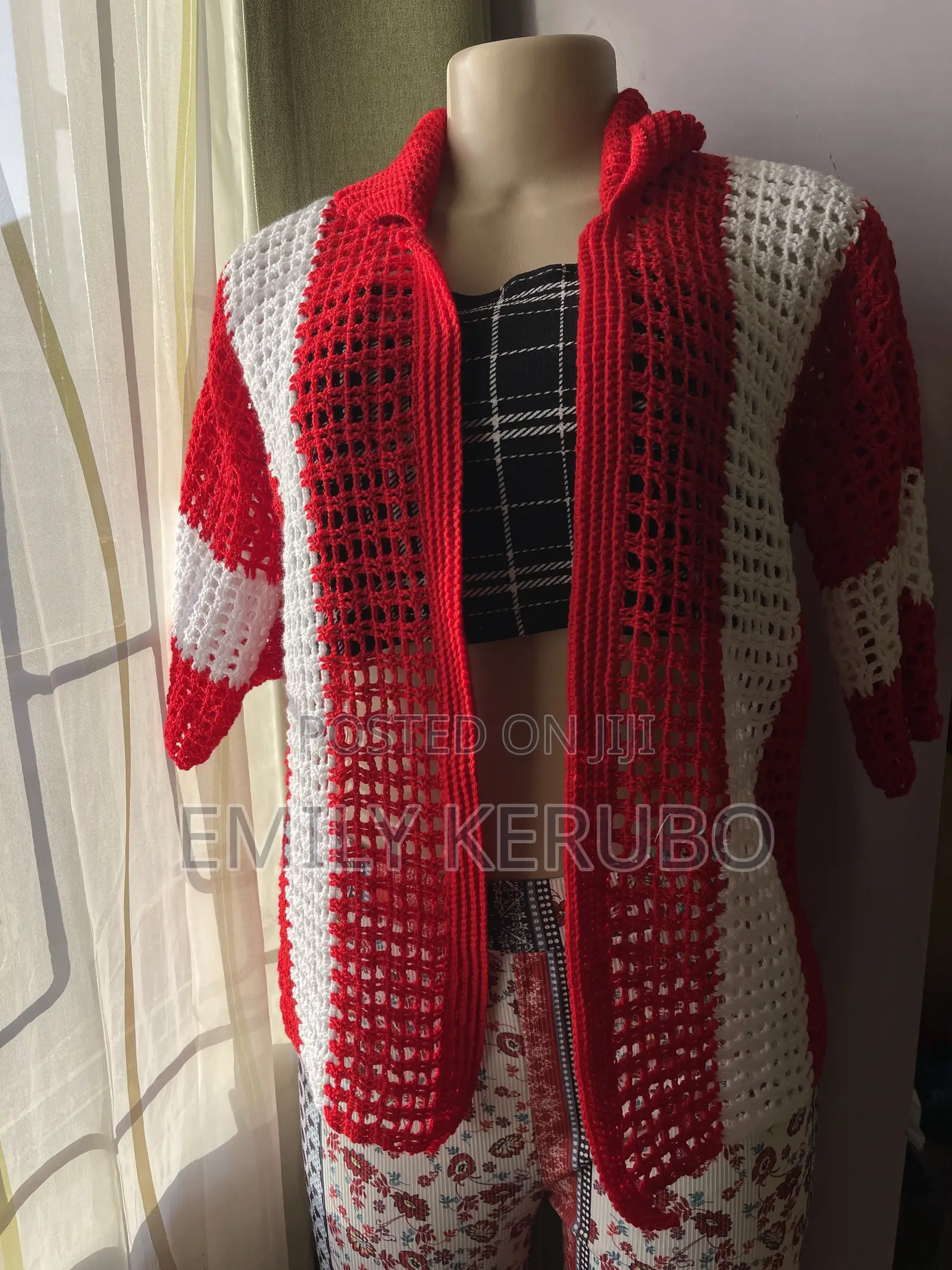 Custom Made Crochet Cardigan Red and White