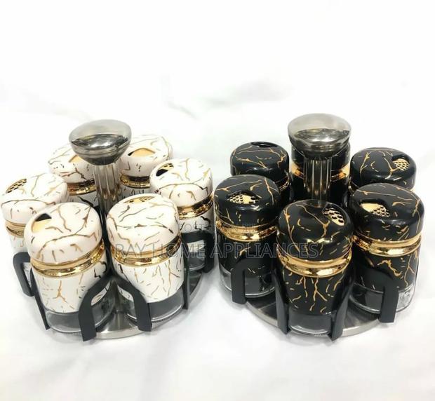 7pcs Marble Rotating Spice Jars White and Black Marble Color