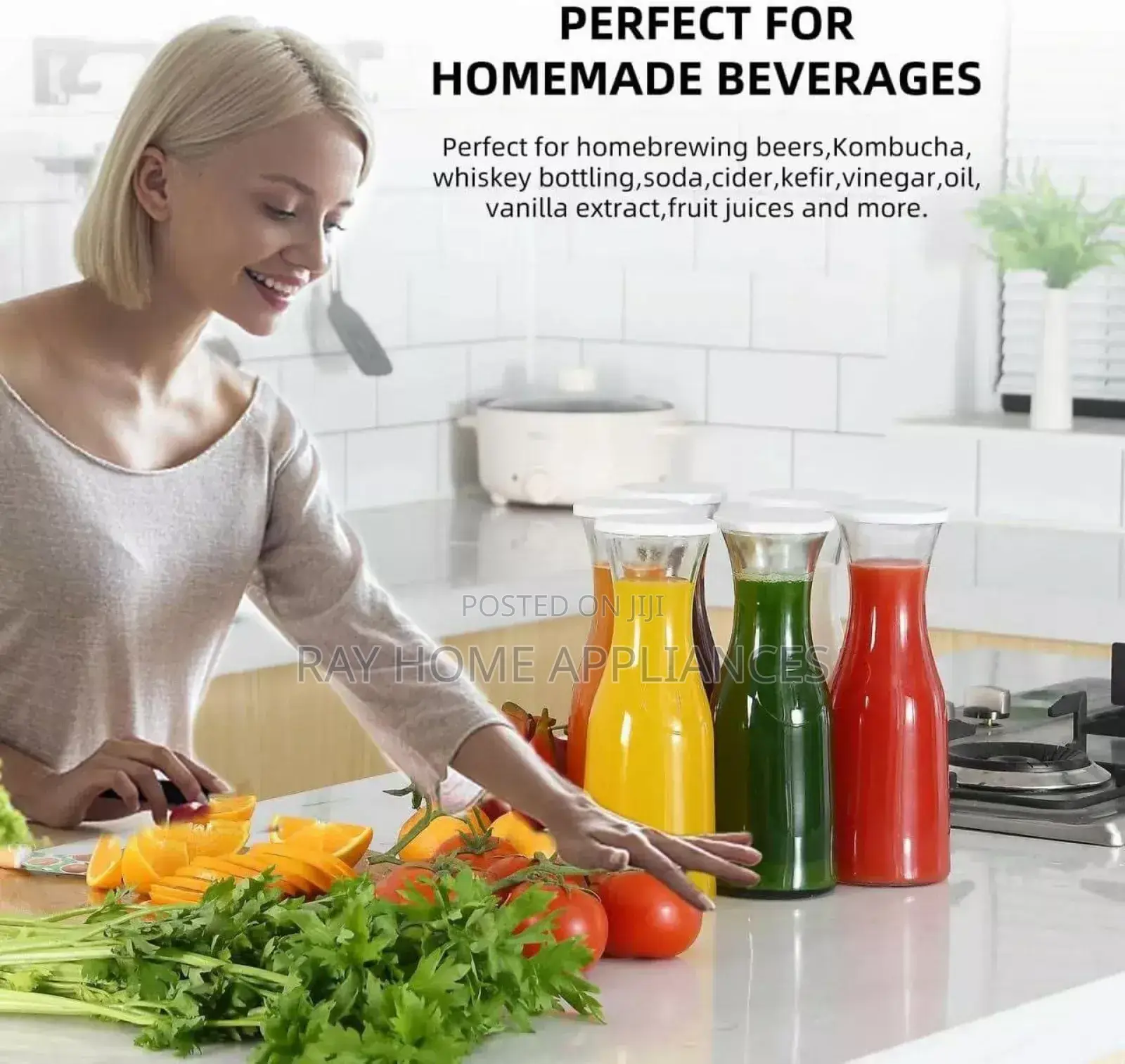 Glass Carafe With White Lids Capacity 1 Liter