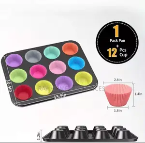 12pcs Silicon Reusable Moulds With Cup Cake Baking Mould