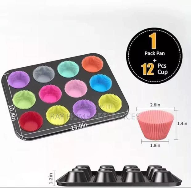 12pcs Silicon Reusable Moulds With Cup Cake Baking Mould - thumbnail 3