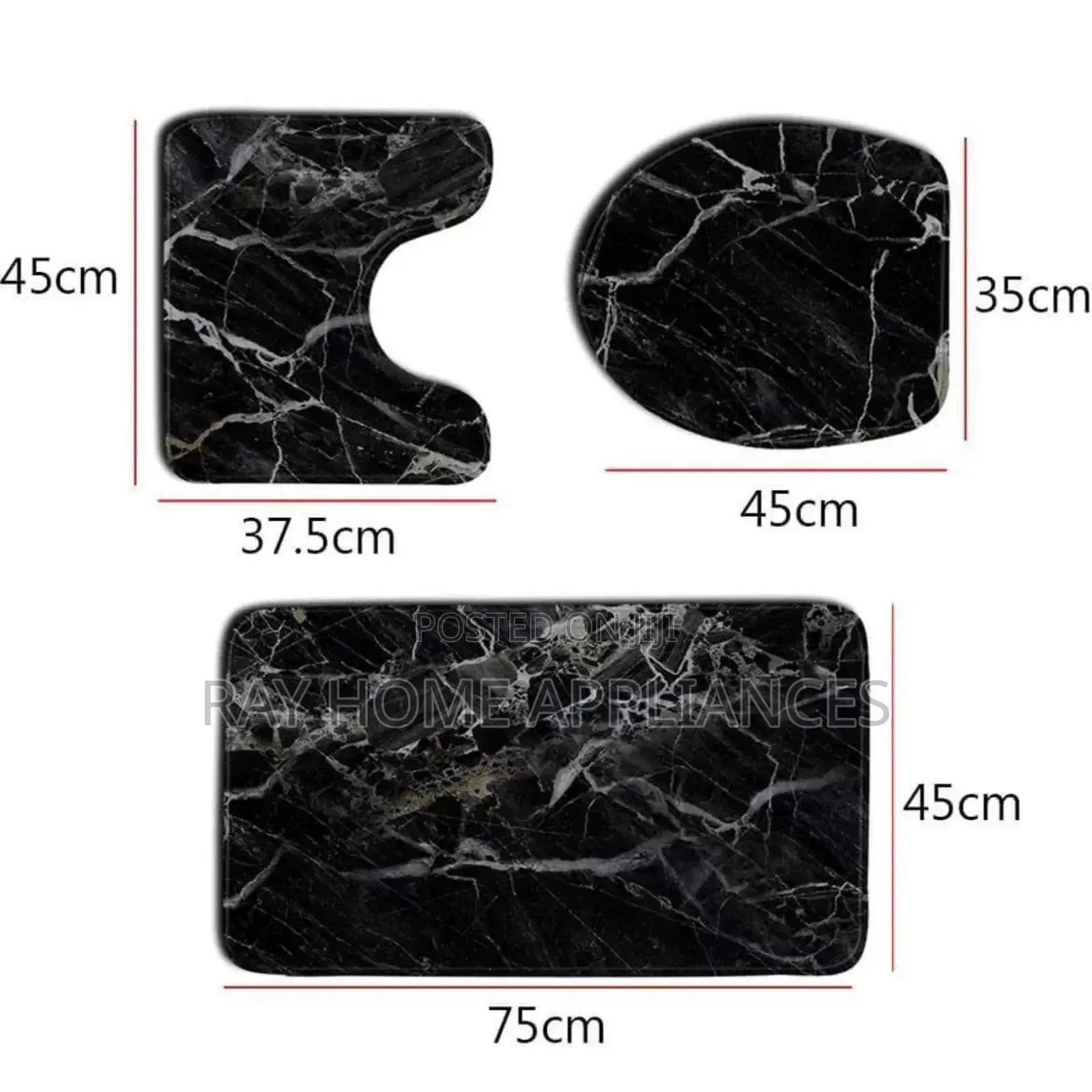 3 Pieces Marble Pattern Bathroom Mats