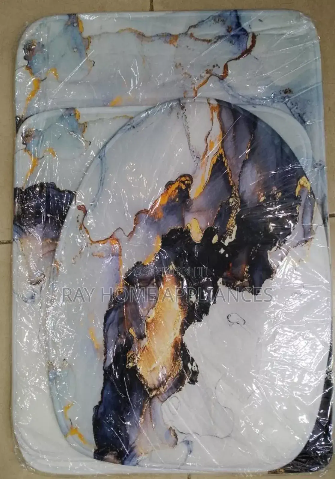 3 Pieces Marble Pattern Bathroom Mats