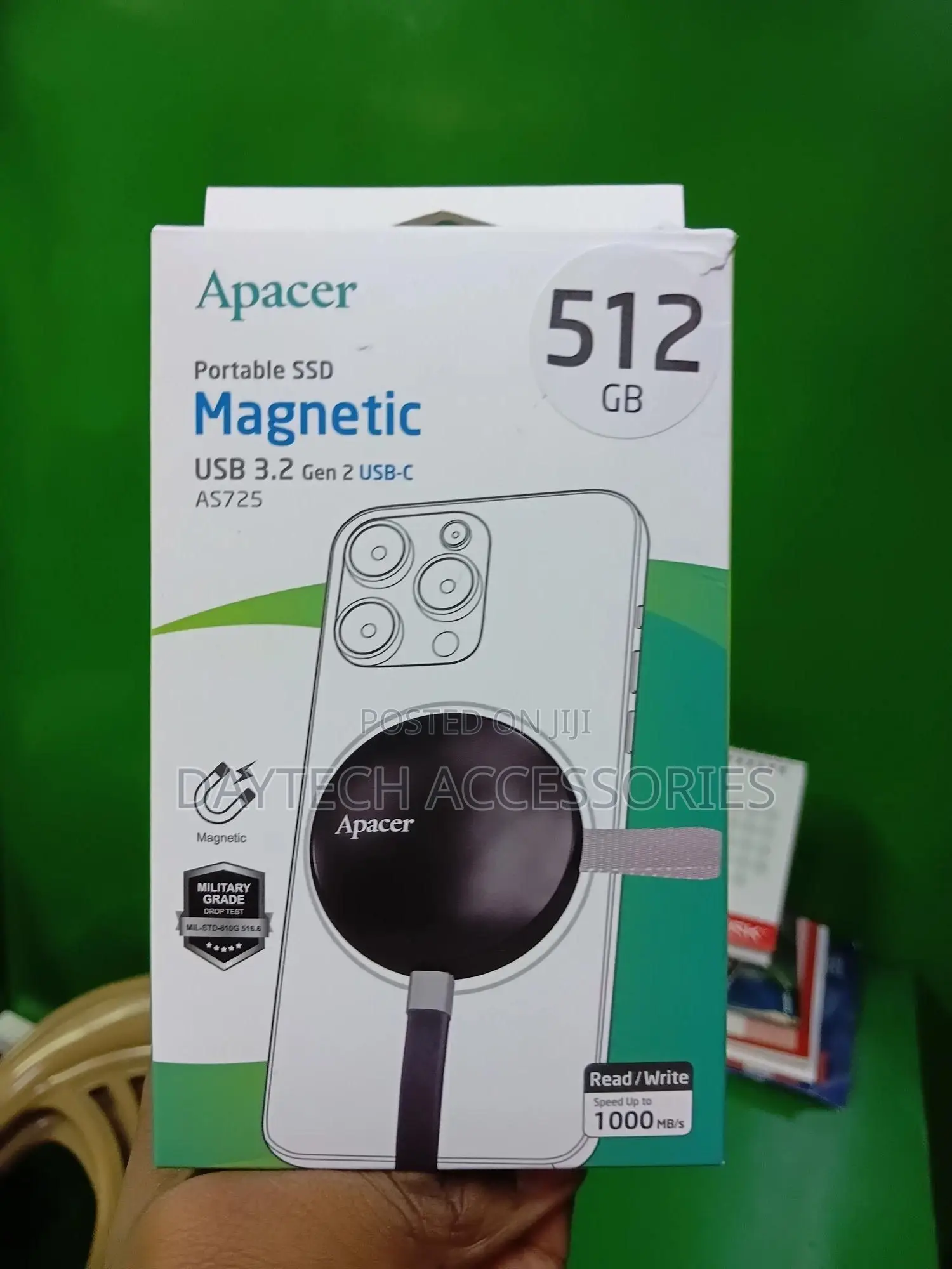 Apacer 512gb As725 Usb 3.2 Gen 2 Magnetic Portable SSD - Black