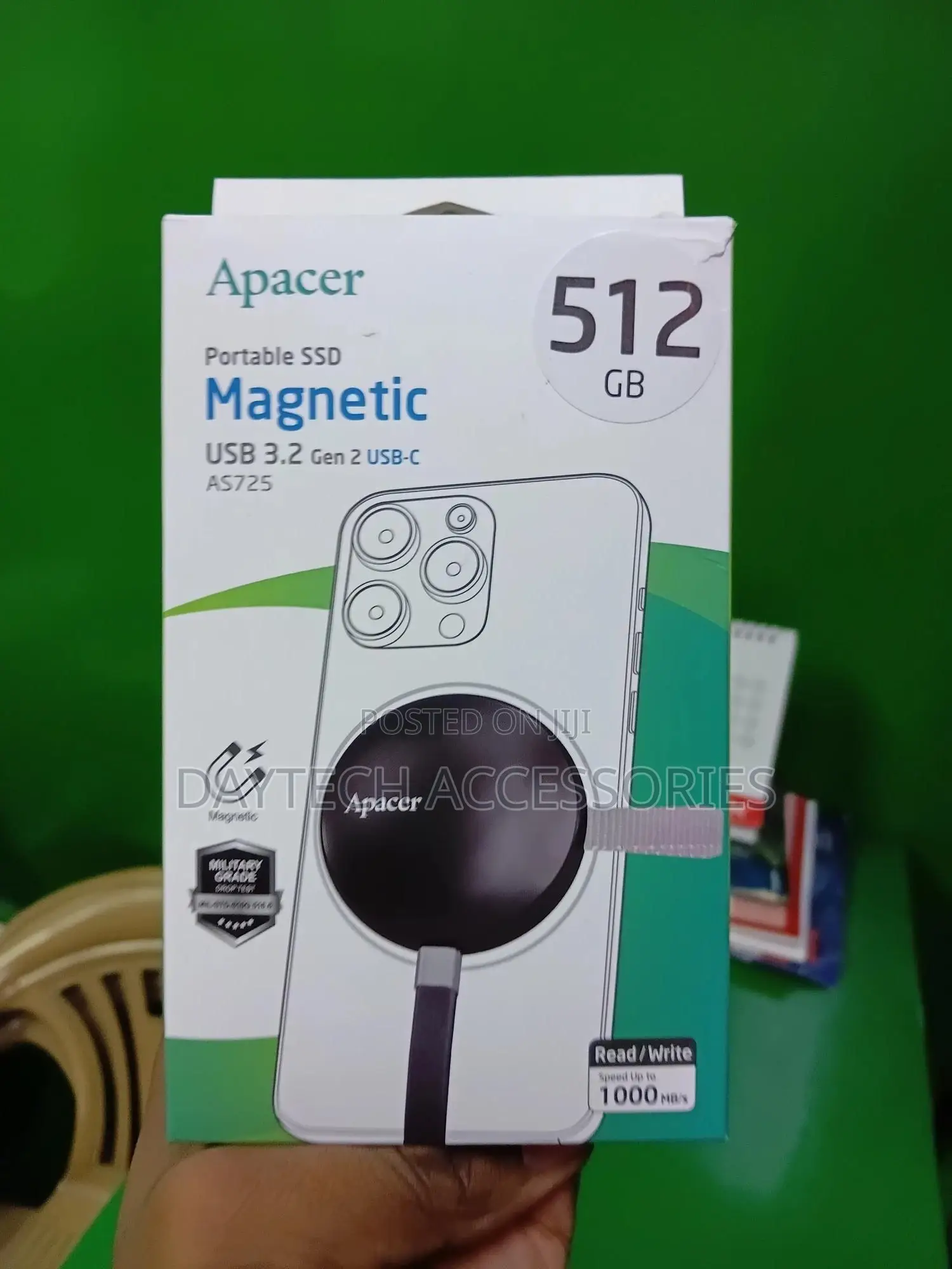 Apacer 512gb As725 Usb 3.2 Gen 2 Magnetic Portable SSD - Black