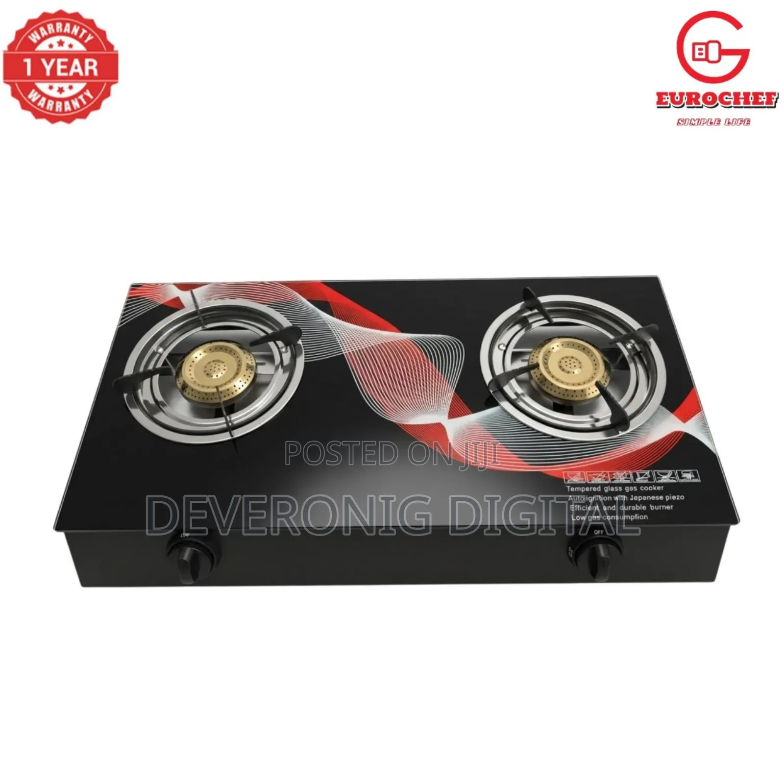 Eurochef 2 Burner Glass Top Cooker