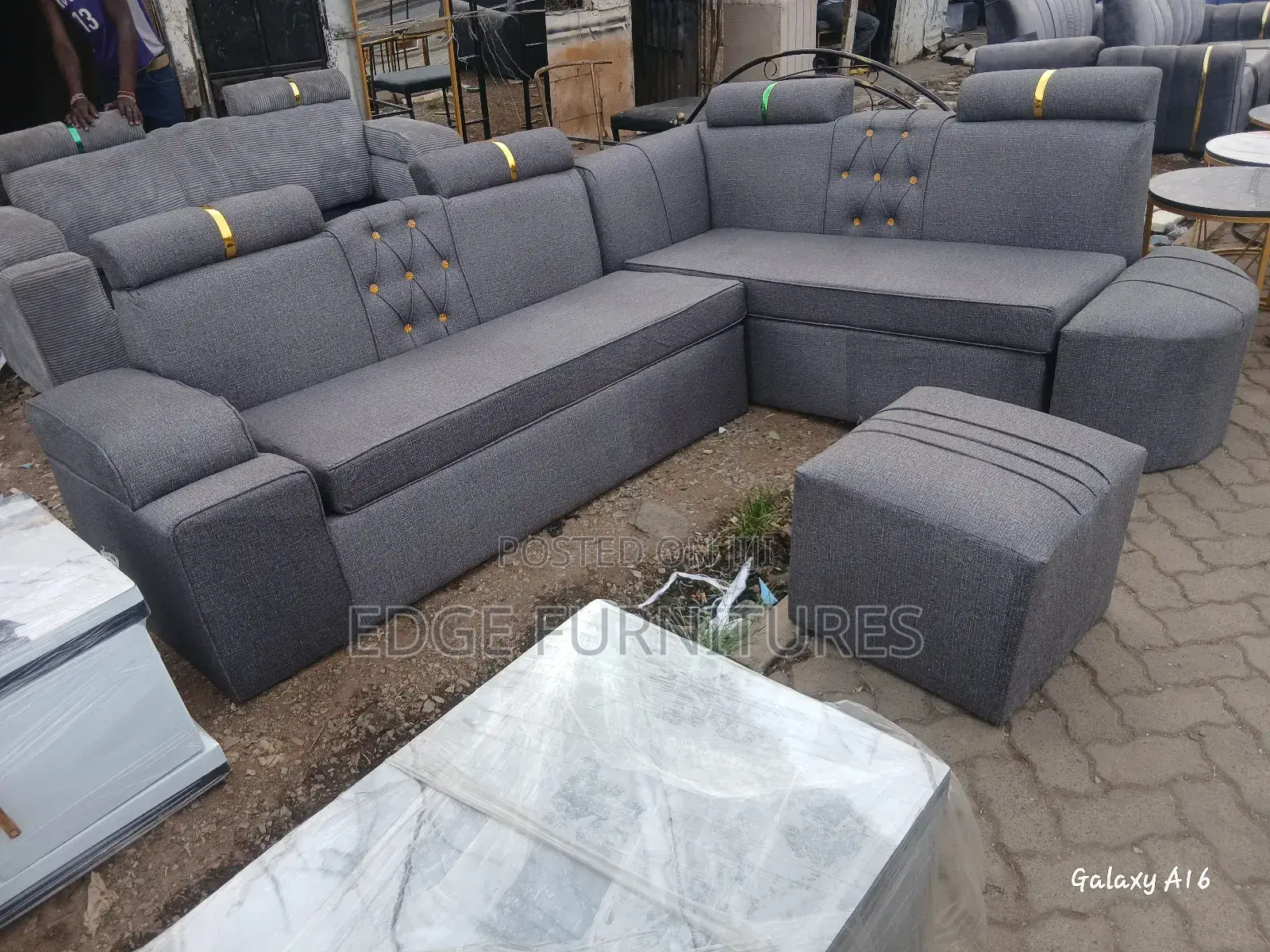 Quality Grey Corner Shaped Sofa Set