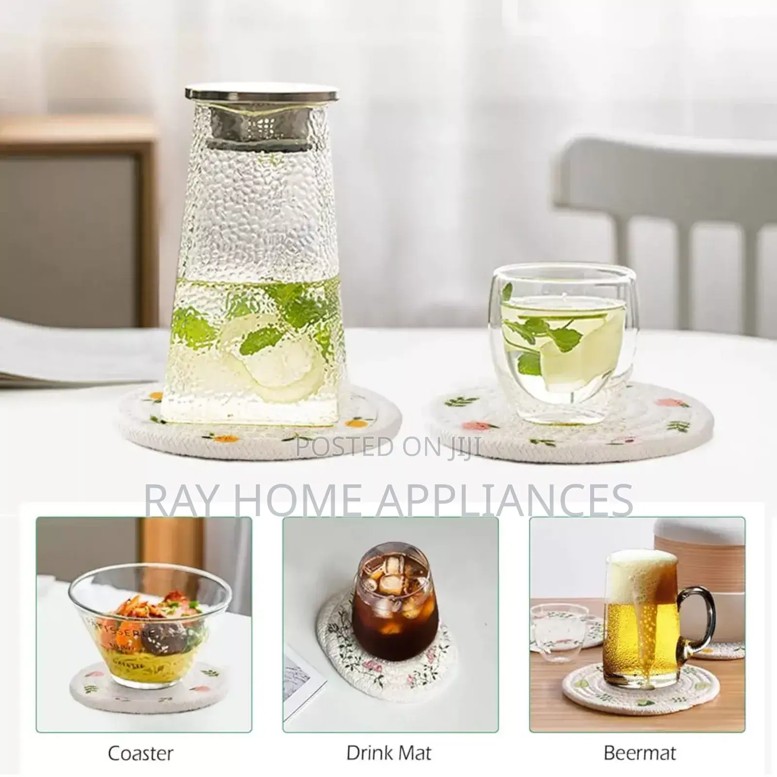 Woven Place Mats 2pcs Material Wooden
 Non-Slip Coaster Set Size 18cm