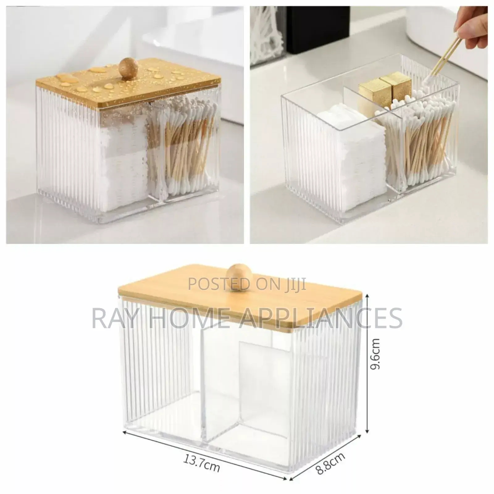 3 Compartment Acrylic Makeup Organizer ,Storage Box With Bamboo Lid