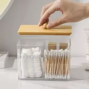 3 Compartment Acrylic Makeup Organizer ,Storage Box With Bamboo Lid